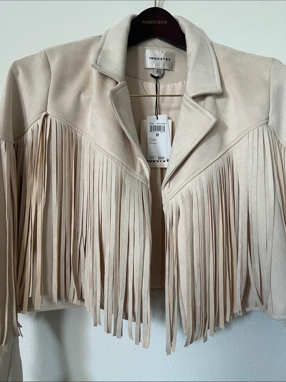 INDUSTRY Beige Fringe Faux Suede Cropped Jacket - Picture 4 of 11